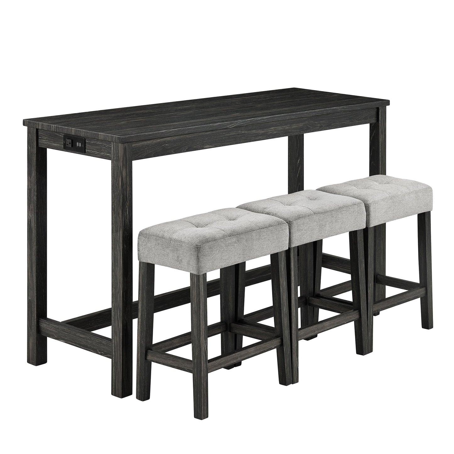 Bar Table Set with Power Outlet, Bar Table and Chairs Set, 4 Piece Dining Table Set, Industrial Breakfast Table Set, for Living Room, Dining Room, Game Room - 1st Choice Furniture Direct