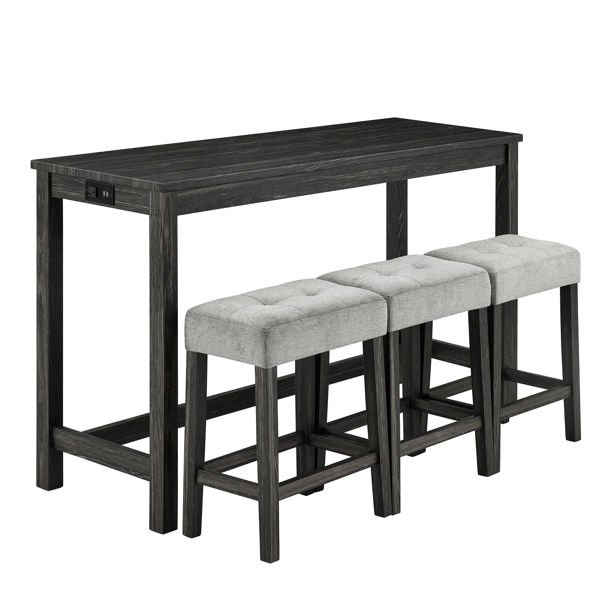 Bar Table Set with Power Outlet, Bar Table and Chairs Set, 4 Piece Dining Table Set, Industrial Breakfast Table Set, for Living Room, Dining Room, Game Room - 1st Choice Furniture Direct