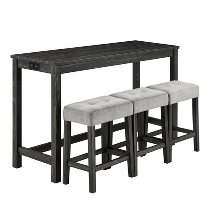 Bar Table Set with Power Outlet, Bar Table and Chairs Set, 4 Piece Dining Table Set, Industrial Breakfast Table Set, for Living Room, Dining Room, Game Room - 1st Choice Furniture Direct