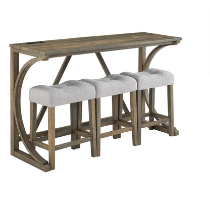 Bar Table Set with Power Outlet, Bar Table and Chairs Set, 4 Piece Dining Table Set, Industrial Breakfast Table Set, for Living Room, Dining Room, Game Room - 1st Choice Furniture Direct