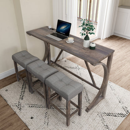 Bar Table Set with Power Outlet, Bar Table and Chairs Set, 4 Piece Dining Table Set, Industrial Breakfast Table Set, for Living Room, Dining Room, Game Room - 1st Choice Furniture Direct