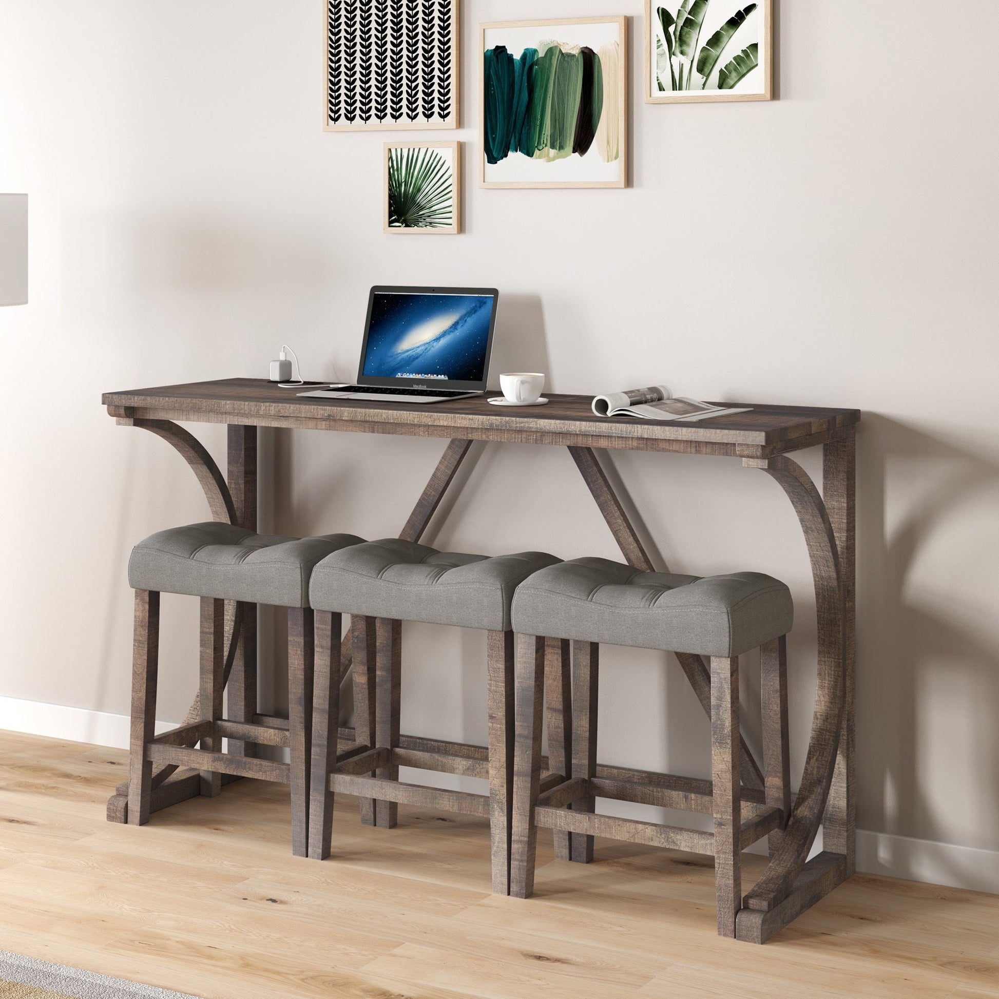 Bar Table Set with Power Outlet, Bar Table and Chairs Set, 4 Piece Dining Table Set, Industrial Breakfast Table Set, for Living Room, Dining Room, Game Room - 1st Choice Furniture Direct