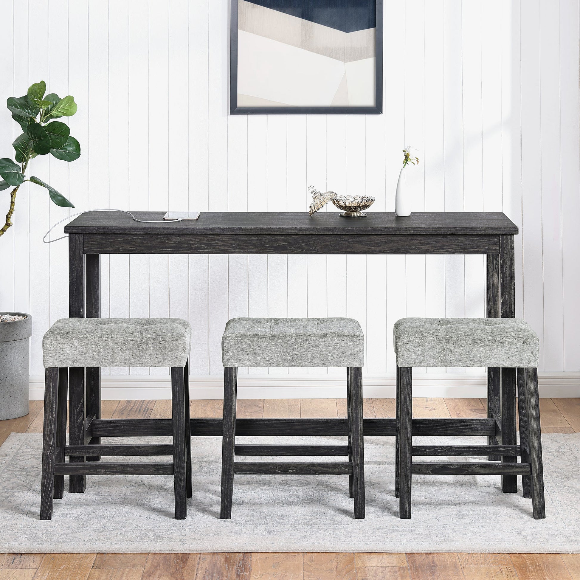 Bar Table Set with Power Outlet, Bar Table and Chairs Set, 4 Piece Dining Table Set, Industrial Breakfast Table Set, for Living Room, Dining Room, Game Room - 1st Choice Furniture Direct