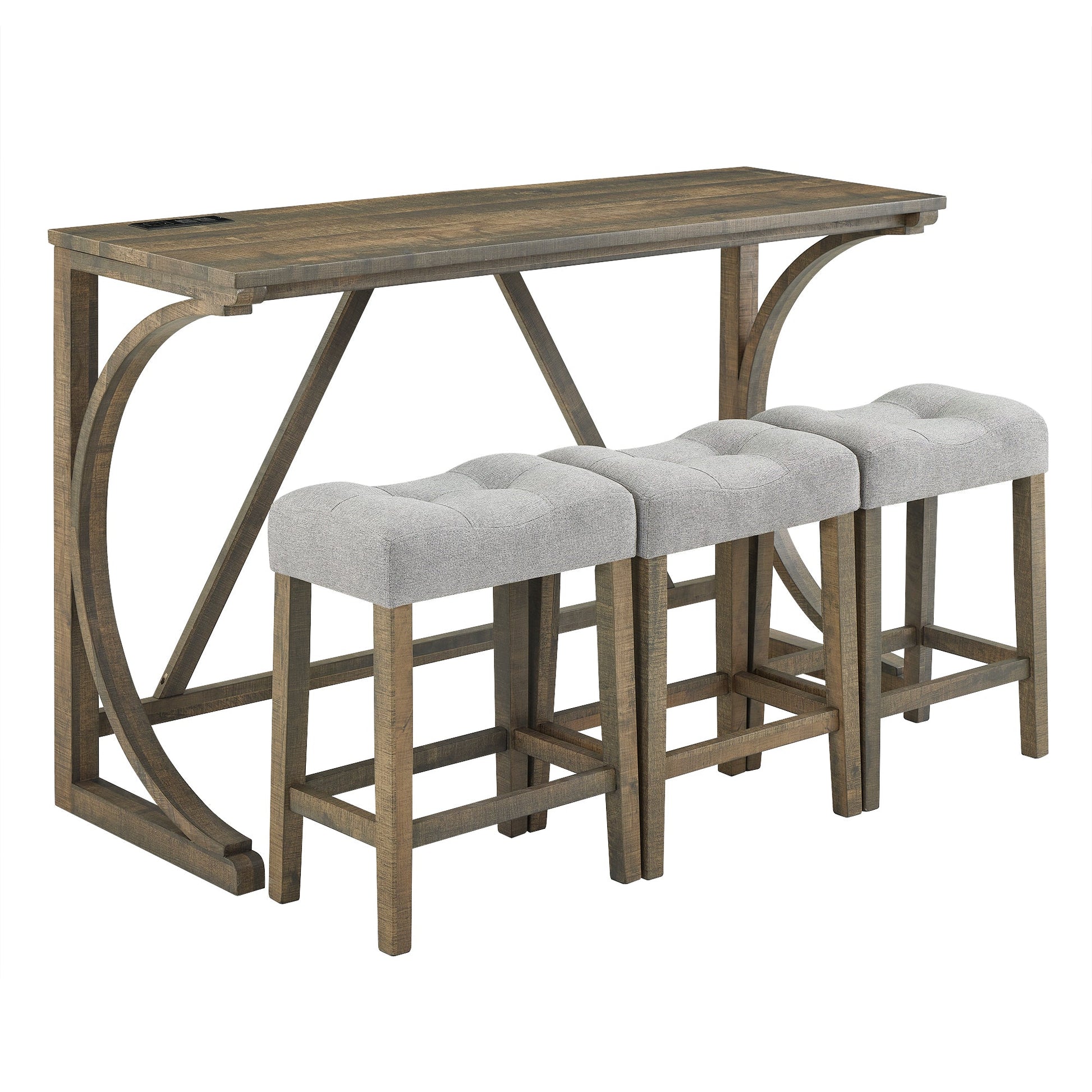 Bar Table Set with Power Outlet, Bar Table and Chairs Set, 4 Piece Dining Table Set, Industrial Breakfast Table Set, for Living Room, Dining Room, Game Room - 1st Choice Furniture Direct