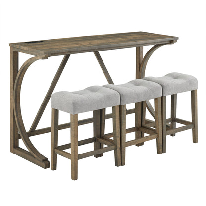 Bar Table Set with Power Outlet, Bar Table and Chairs Set, 4 Piece Dining Table Set, Industrial Breakfast Table Set, for Living Room, Dining Room, Game Room - 1st Choice Furniture Direct