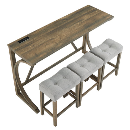 Bar Table Set with Power Outlet, Bar Table and Chairs Set, 4 Piece Dining Table Set, Industrial Breakfast Table Set, for Living Room, Dining Room, Game Room - 1st Choice Furniture Direct