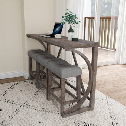 Bar Table Set with Power Outlet, Bar Table and Chairs Set, 4 Piece Dining Table Set, Industrial Breakfast Table Set, for Living Room, Dining Room, Game Room - 1st Choice Furniture Direct