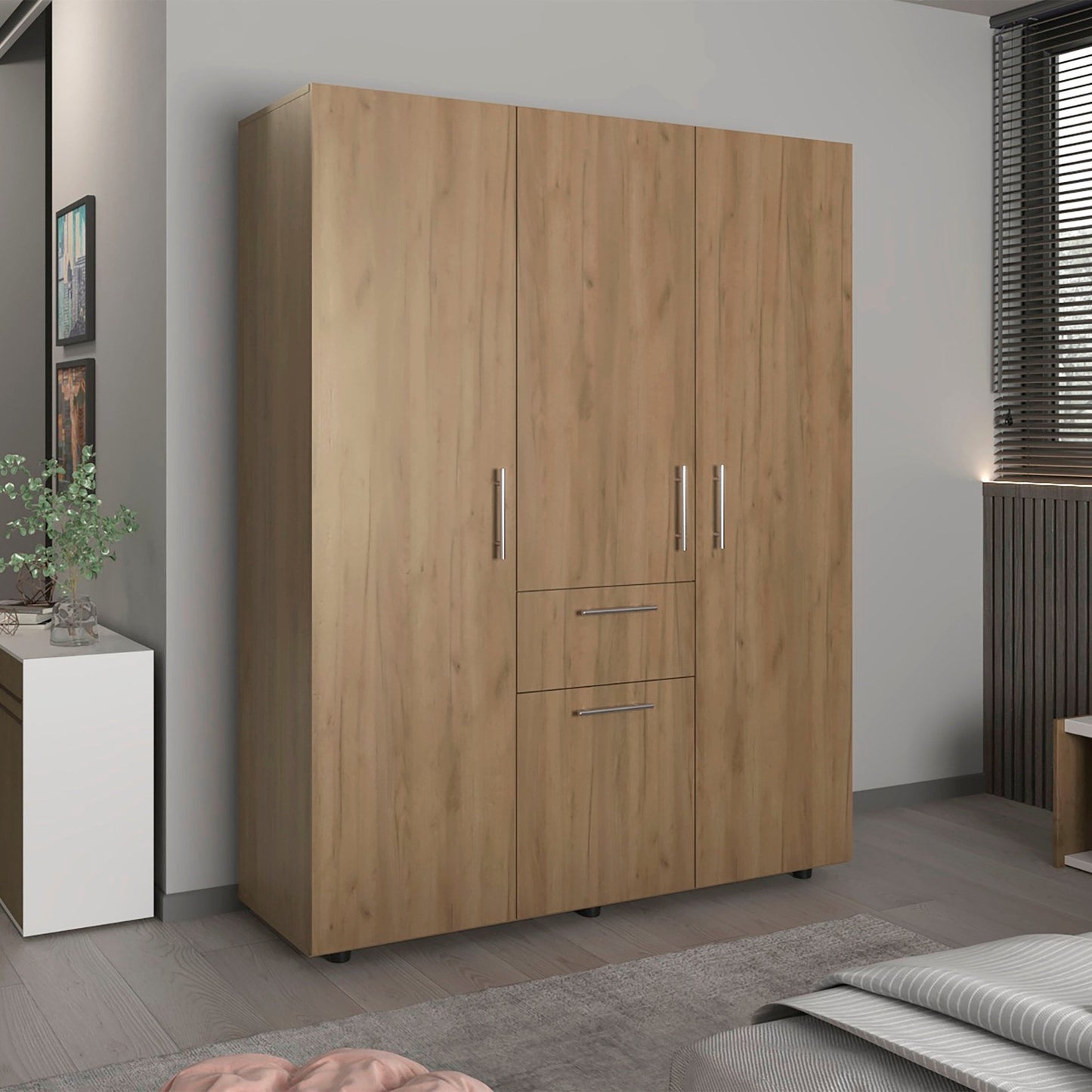 Bariloche 70' High Four - Door, One Drawer Armoire with Three Hanging Rods and Seven Storage Shelves, Bedroom Wardrove - 1st Choice Furniture Direct