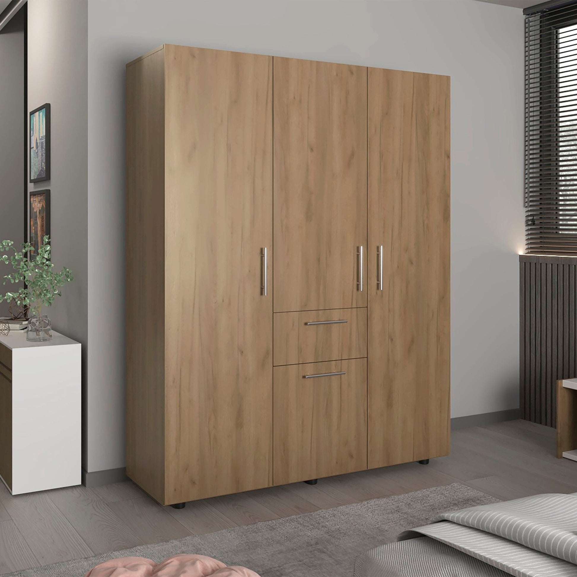 Bariloche 70' High Four - Door, One Drawer Armoire with Three Hanging Rods and Seven Storage Shelves, Bedroom Wardrove - 1st Choice Furniture Direct