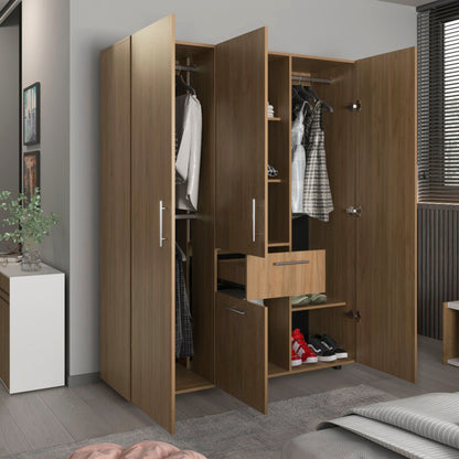 Bariloche 70' High Four - Door, One Drawer Armoire with Three Hanging Rods and Seven Storage Shelves, Bedroom Wardrove - 1st Choice Furniture Direct