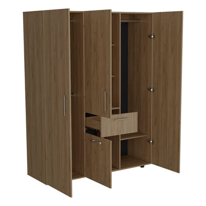 Bariloche 70' High Four - Door, One Drawer Armoire with Three Hanging Rods and Seven Storage Shelves, Bedroom Wardrove - 1st Choice Furniture Direct