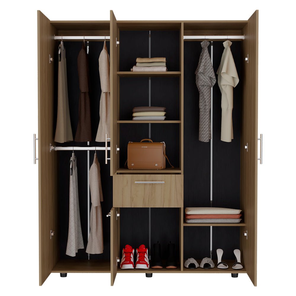 Bariloche 70' High Four - Door, One Drawer Armoire with Three Hanging Rods and Seven Storage Shelves, Bedroom Wardrove - 1st Choice Furniture Direct