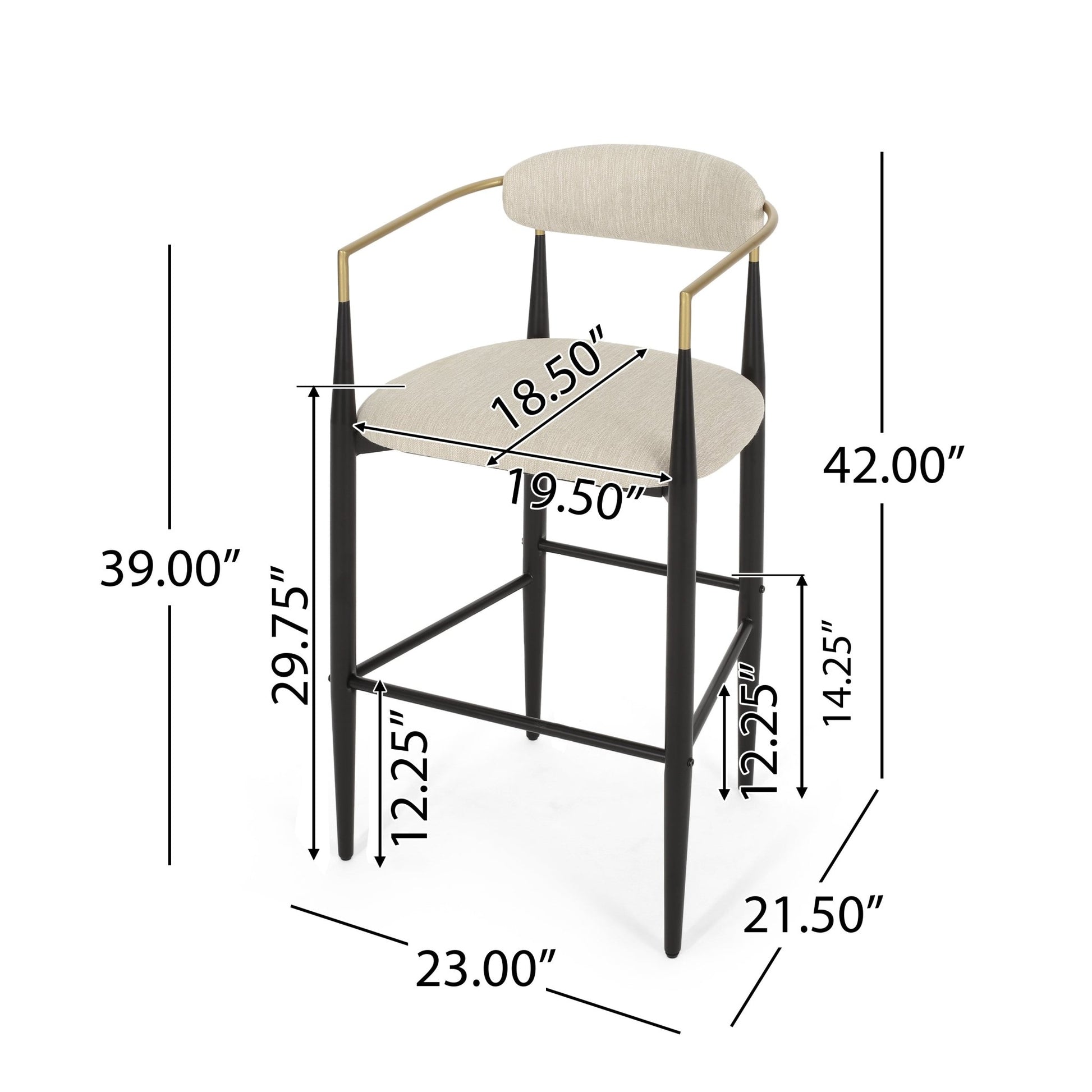 Barstools Set of 2, Upholstered Bar Stools with Backs and Iron Legs for Kitchen Island, Beige Fabric Seating 260LBS Weight Capacity - 1st Choice Furniture Direct