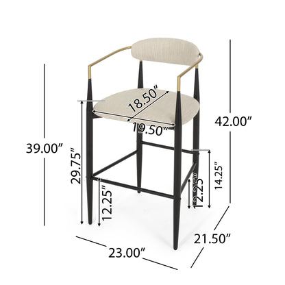 Barstools Set of 2, Upholstered Bar Stools with Backs and Iron Legs for Kitchen Island, Beige Fabric Seating 260LBS Weight Capacity - 1st Choice Furniture Direct