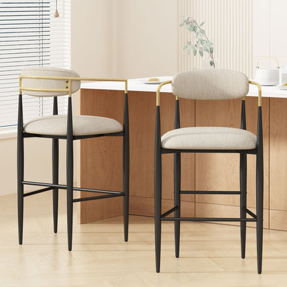 Barstools Set of 2, Upholstered Bar Stools with Backs and Iron Legs for Kitchen Island, Beige Fabric Seating 260LBS Weight Capacity - 1st Choice Furniture Direct