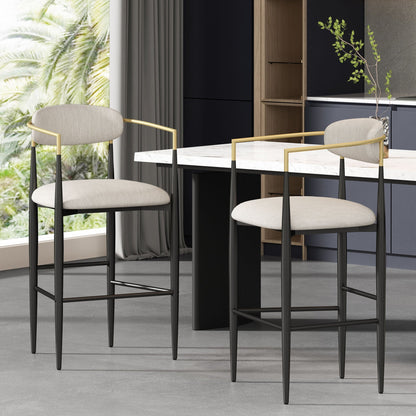 Barstools Set of 2, Upholstered Bar Stools with Backs and Iron Legs for Kitchen Island, Beige Fabric Seating 260LBS Weight Capacity - 1st Choice Furniture Direct