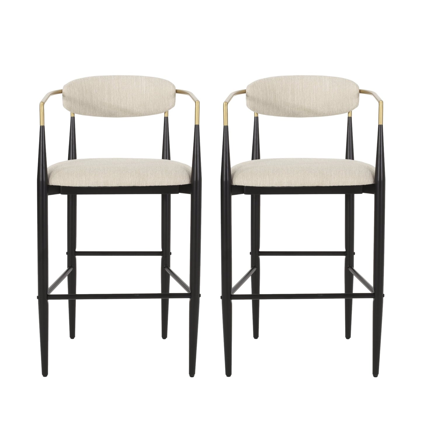 Barstools Set of 2, Upholstered Bar Stools with Backs and Iron Legs for Kitchen Island, Beige Fabric Seating 260LBS Weight Capacity - 1st Choice Furniture Direct