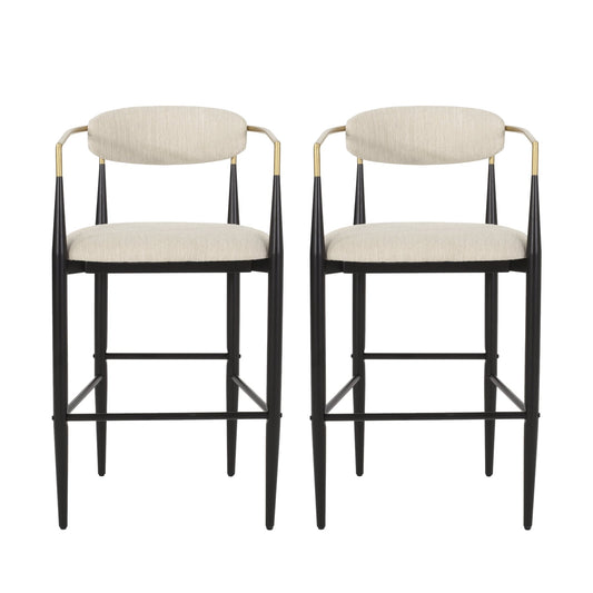 Barstools Set of 2, Upholstered Bar Stools with Backs and Iron Legs for Kitchen Island, Beige Fabric Seating 260LBS Weight Capacity - 1st Choice Furniture Direct