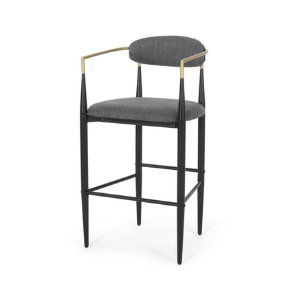 Barstools Set of 2, Upholstered Bar Stools with Backs and Iron Legs for Kitchen Island, Gray Fabric Seating 260LBS Weight Capacity - 1st Choice Furniture Direct