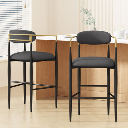 Barstools Set of 2, Upholstered Bar Stools with Backs and Iron Legs for Kitchen Island, Gray Fabric Seating 260LBS Weight Capacity - 1st Choice Furniture Direct