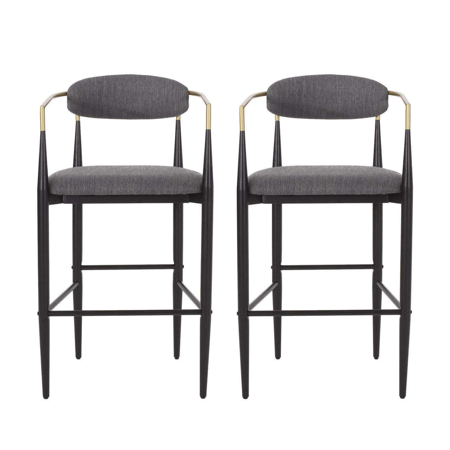 Barstools Set of 2, Upholstered Bar Stools with Backs and Iron Legs for Kitchen Island, Gray Fabric Seating 260LBS Weight Capacity - 1st Choice Furniture Direct