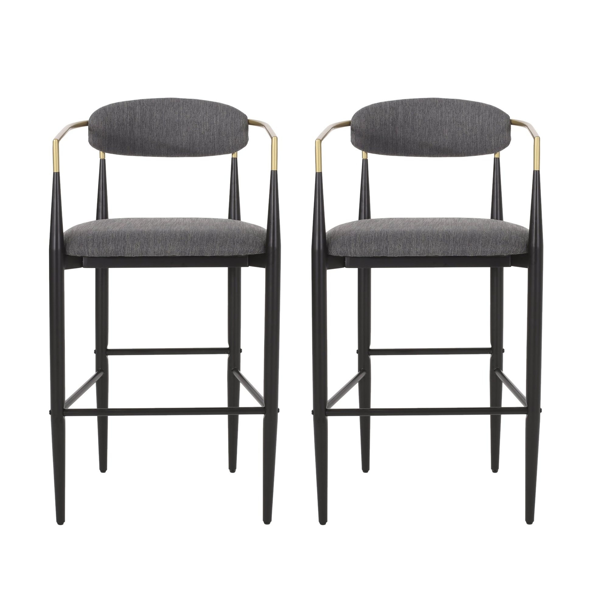 Barstools Set of 2, Upholstered Bar Stools with Backs and Iron Legs for Kitchen Island, Gray Fabric Seating 260LBS Weight Capacity - 1st Choice Furniture Direct