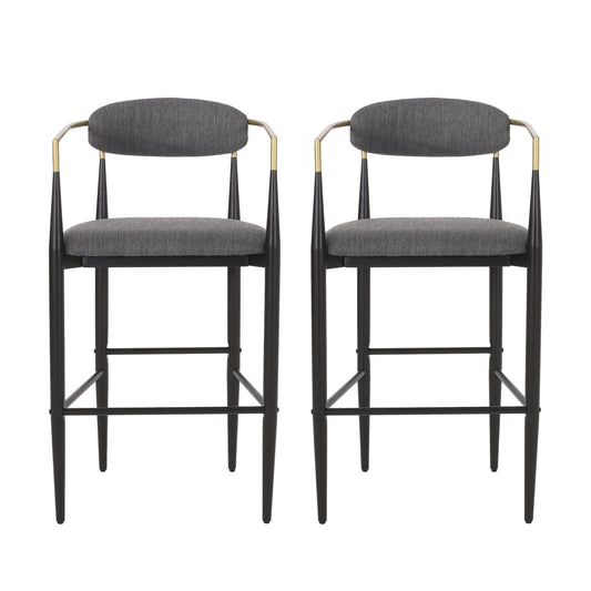 Barstools Set of 2, Upholstered Bar Stools with Backs and Iron Legs for Kitchen Island, Gray Fabric Seating 260LBS Weight Capacity - 1st Choice Furniture Direct
