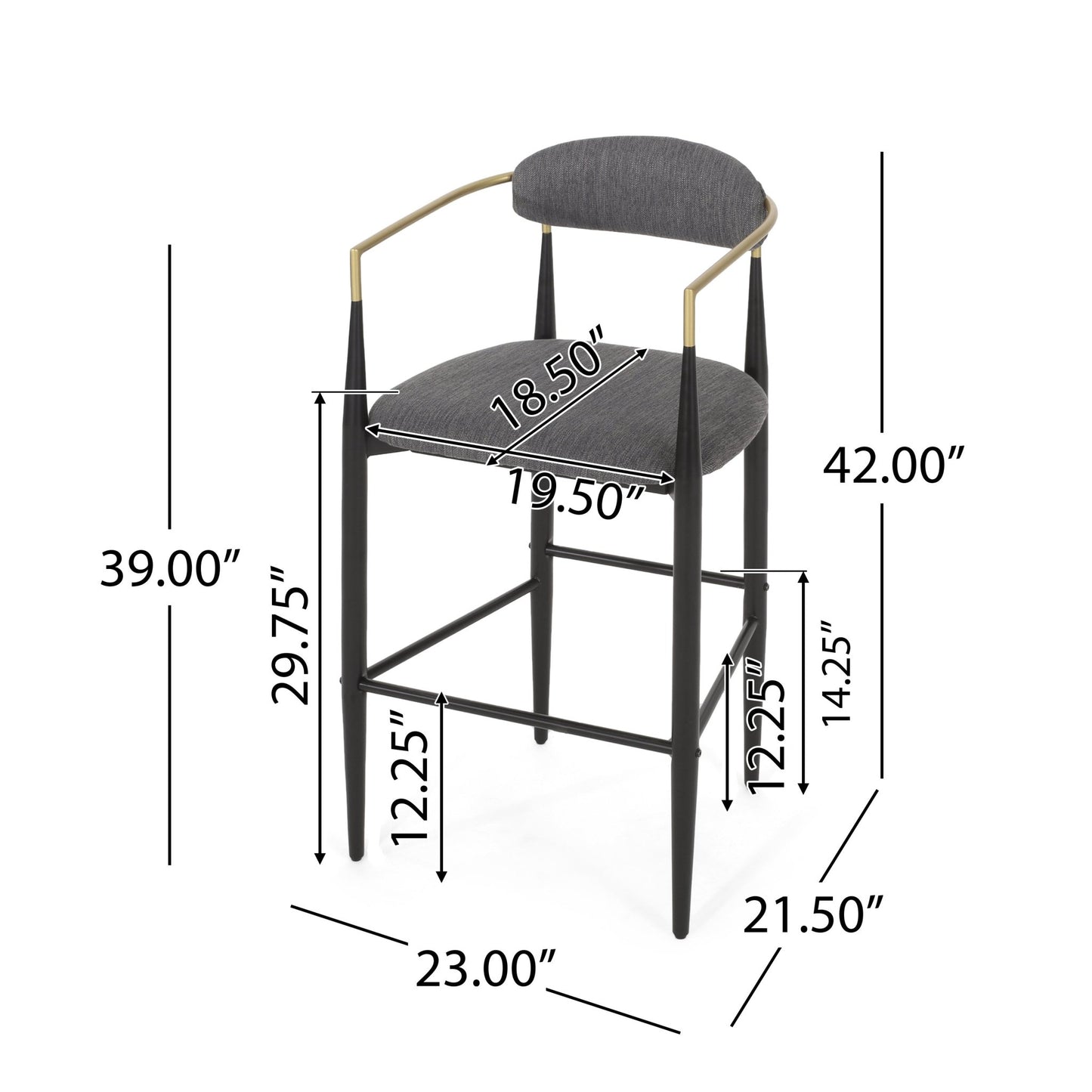 Barstools Set of 2, Upholstered Bar Stools with Backs and Iron Legs for Kitchen Island, Gray Fabric Seating 260LBS Weight Capacity - 1st Choice Furniture Direct