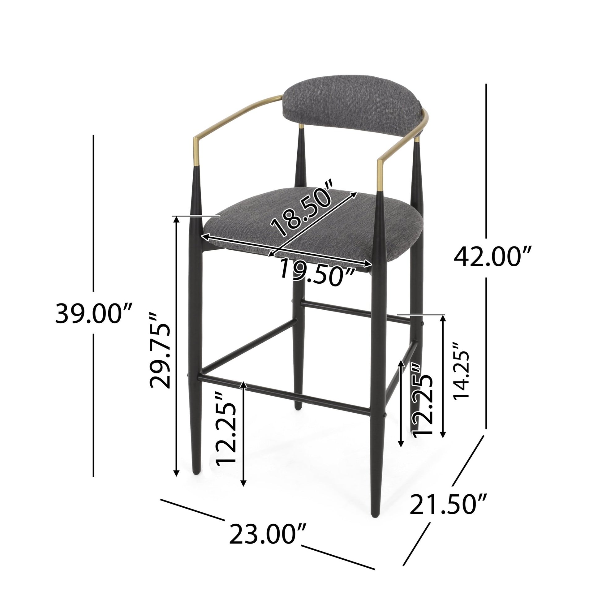 Barstools Set of 2, Upholstered Bar Stools with Backs and Iron Legs for Kitchen Island, Gray Fabric Seating 260LBS Weight Capacity - 1st Choice Furniture Direct