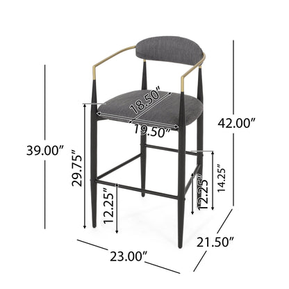 Barstools Set of 2, Upholstered Bar Stools with Backs and Iron Legs for Kitchen Island, Gray Fabric Seating 260LBS Weight Capacity - 1st Choice Furniture Direct