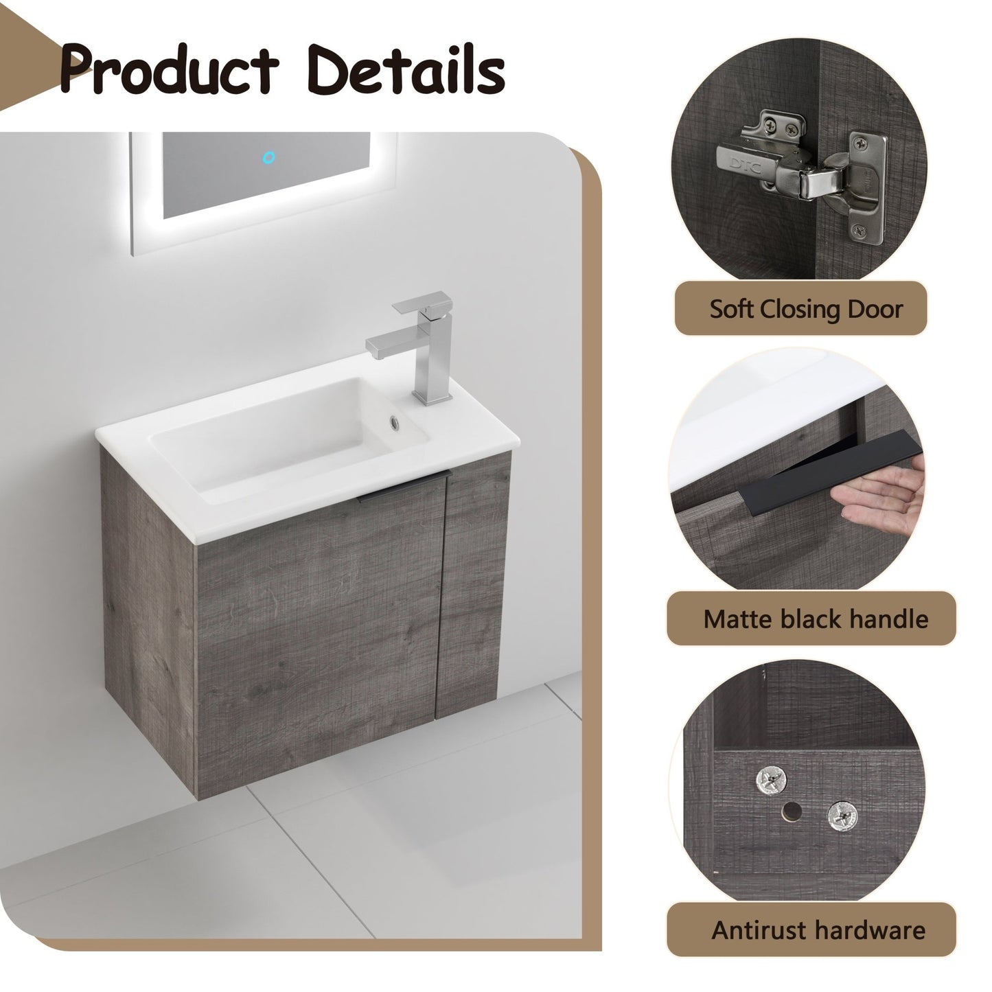 Bathroom Vanity with Sink 22 Inch for Small Bathroom,Floating Bathroom Vanity with Soft Close Door,Small Bathroom Vanity with Sink, 22x13 (KD - Packing) - 1st Choice Furniture Direct