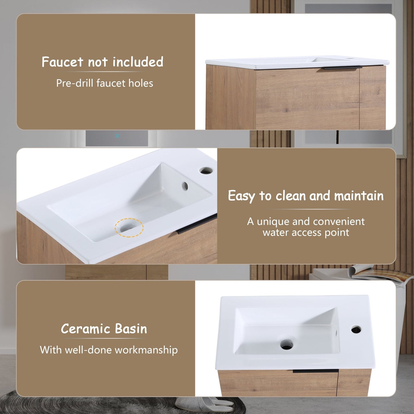 Bathroom Vanity with Sink 22 Inch for Small Bathroom,Floating Bathroom Vanity with Soft Close Door,Small Bathroom Vanity with Sink, 22x13 (KD - Packing) - 1st Choice Furniture Direct
