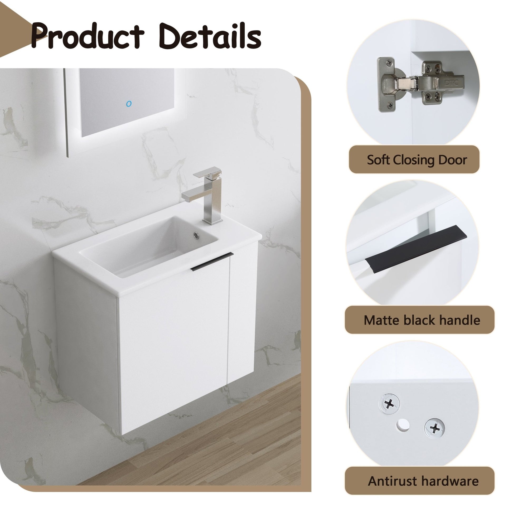 Bathroom Vanity with Sink 22 Inch for Small Bathroom,Floating Bathroom Vanity with Soft Close Door,Small Bathroom Vanity with Sink, 22x13 (KD - Packing) - 1st Choice Furniture Direct