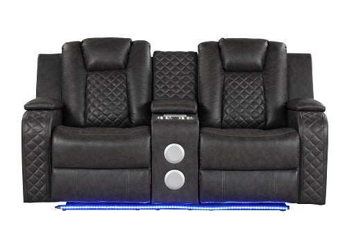 Benz LED & Power Recliner 3 PC Made With Faux Leather in Gray