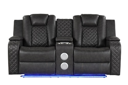 Benz LED & Power Recliner 3 PC Made With Faux Leather in Gray