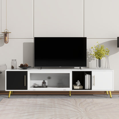 1st Choice Stylish TV Stand Two-tone Media Console with Golden Metal