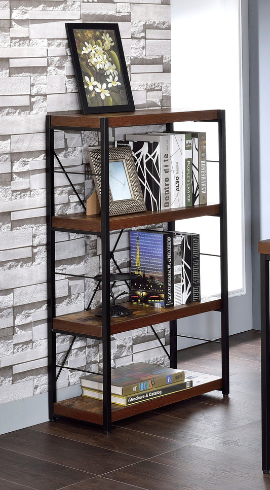 Industrial 4-Shelf Bookcase with Weathered Oak Finish