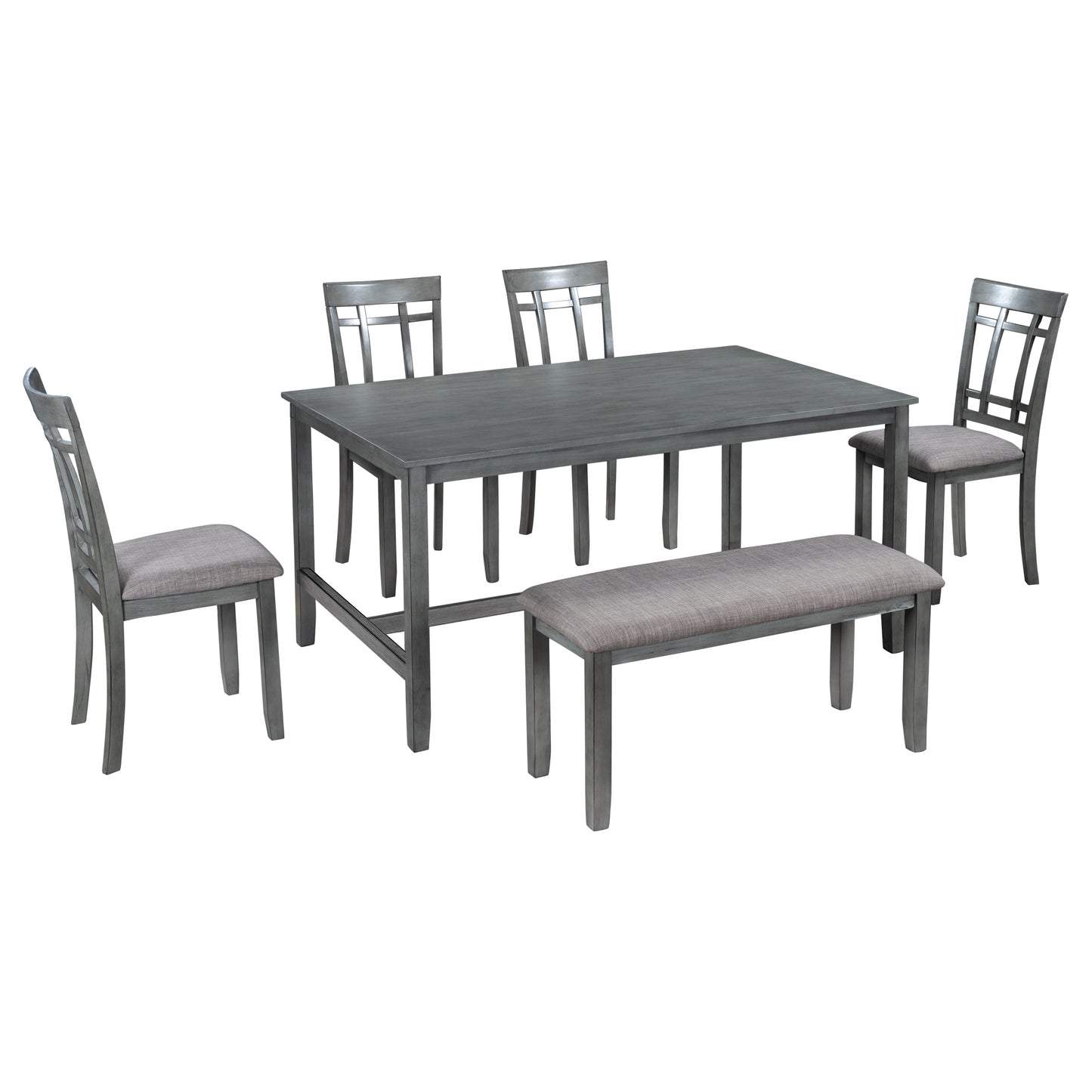 1st Choice 6 Piece Wooden Gray Dining Table Set Farmhouse Rustic Style