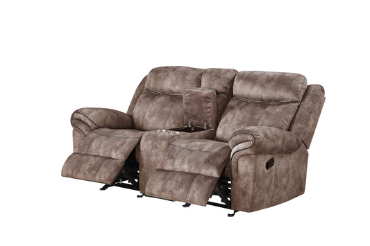 Zubaida Two Tone Chocolate Velvet Recliner Loveseat w/USB Port & Console