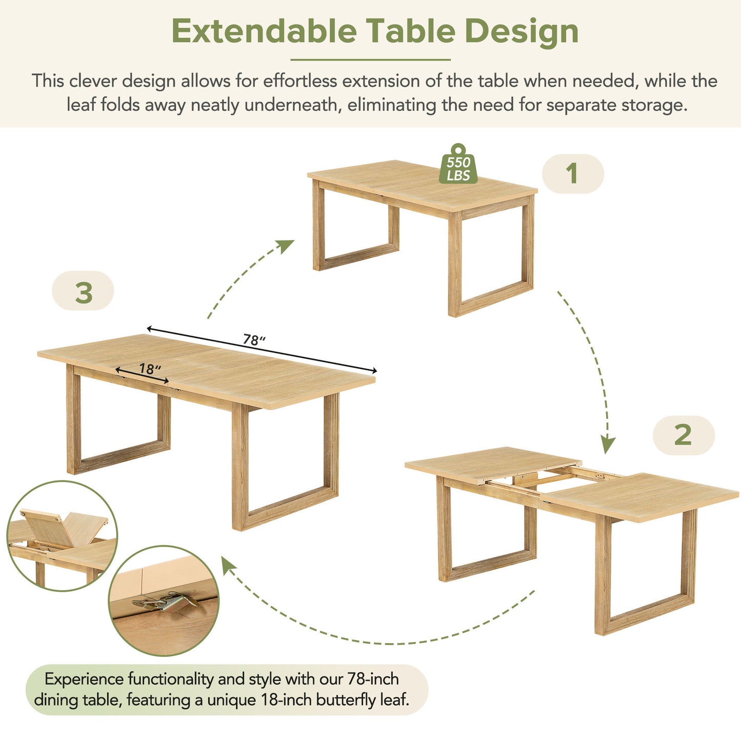 1st Choice Modern 78" 6-Piece Extendable Dining Table Set in Natural