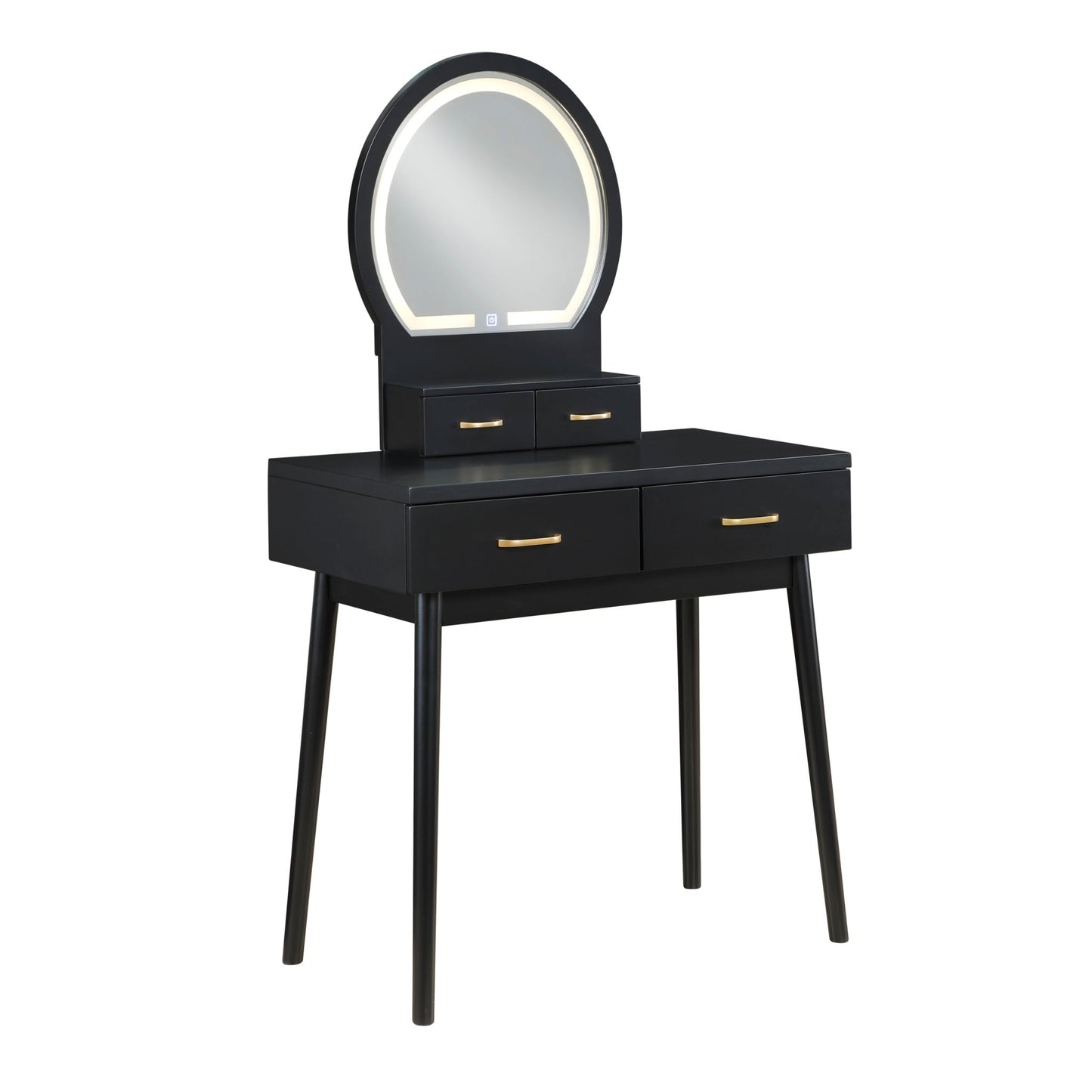 Beautiful Black Finish Vanity Dresser with Mirror and Stool Set Storage Drawers Luxury Furniture 1pc LED Mirror - 1st Choice Furniture Direct