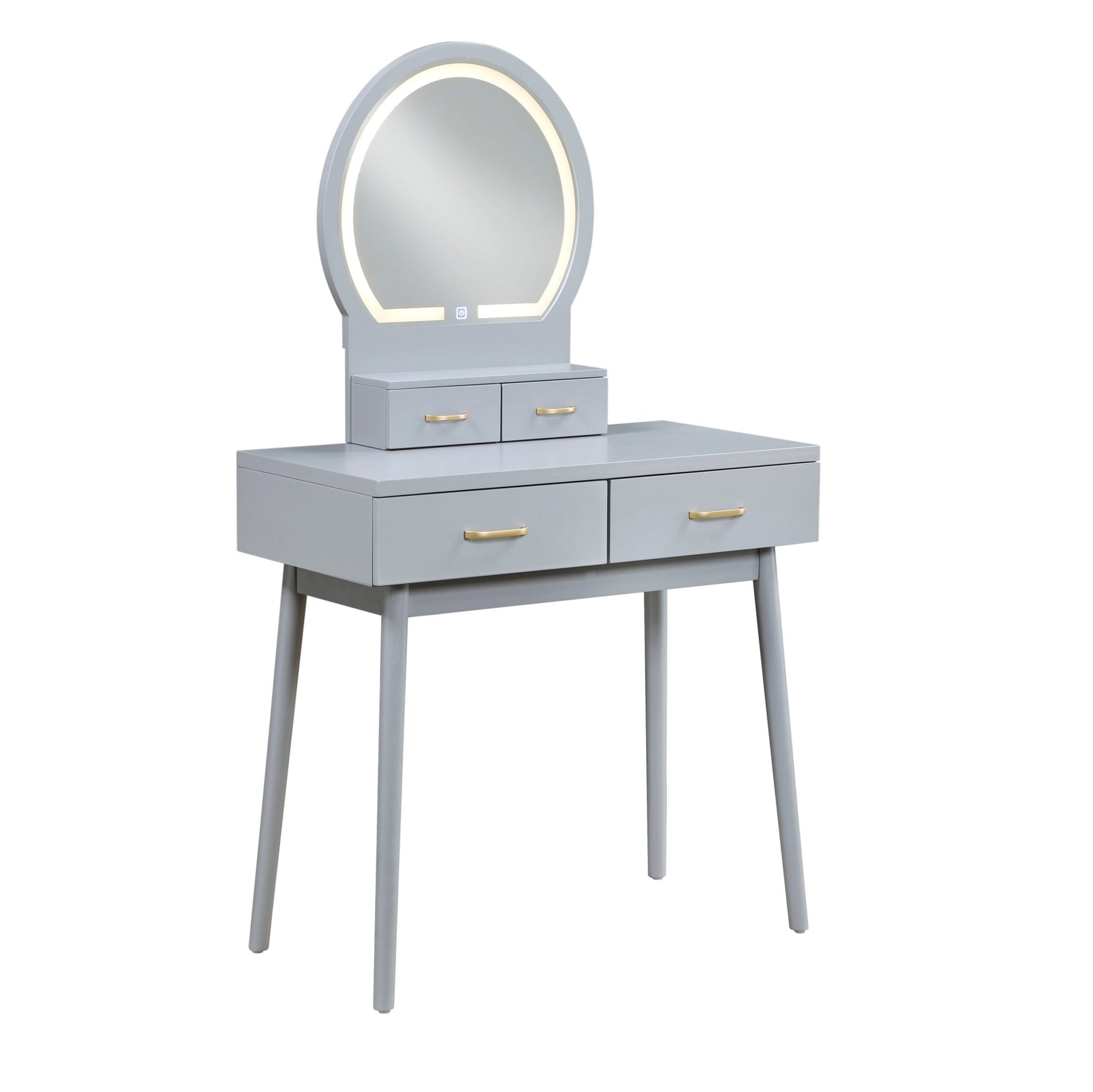 Beautiful Gray Finish Vanity Dresser with Mirror and Stool Set Storage Drawers Luxury Furniture 1pc LED Mirror - 1st Choice Furniture Direct