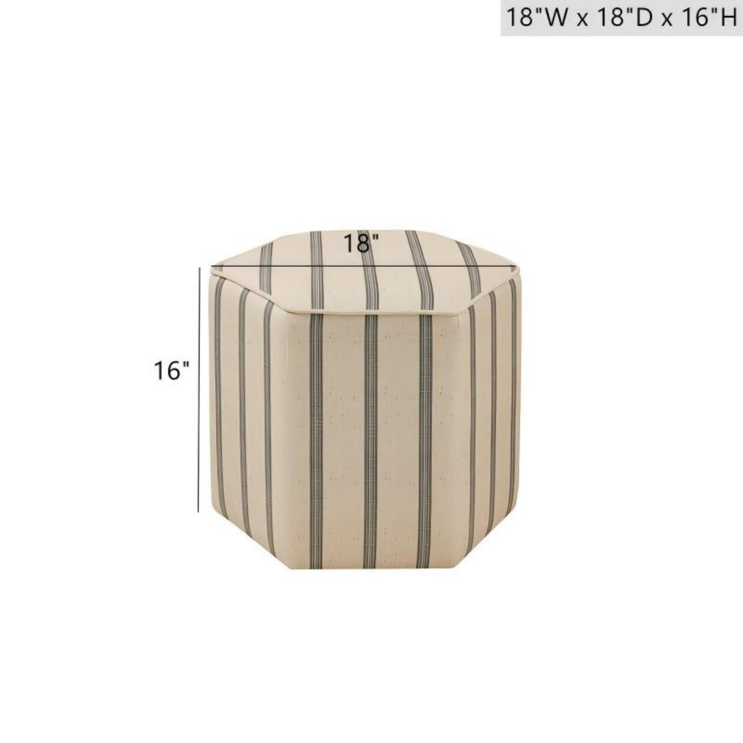 Bedford Ellen Accent Ottoman Natural Printed Stripe Fabric Solid Wood 18x18x16 - 1st Choice Furniture Direct