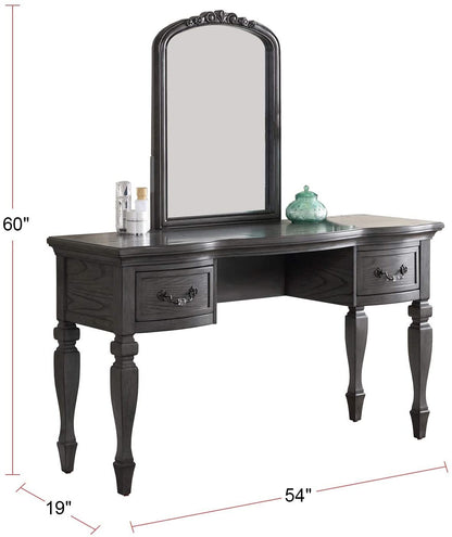 Bedroom Classic Vanity Set Wooden Carved Mirror Stool Drawers Antique Grey Finish - 1st Choice Furniture Direct