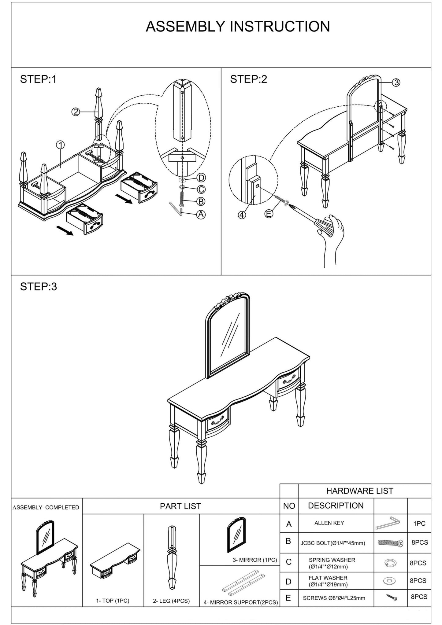 Bedroom Classic Vanity Set Wooden Carved Mirror Stool Drawers Antique Grey Finish - 1st Choice Furniture Direct