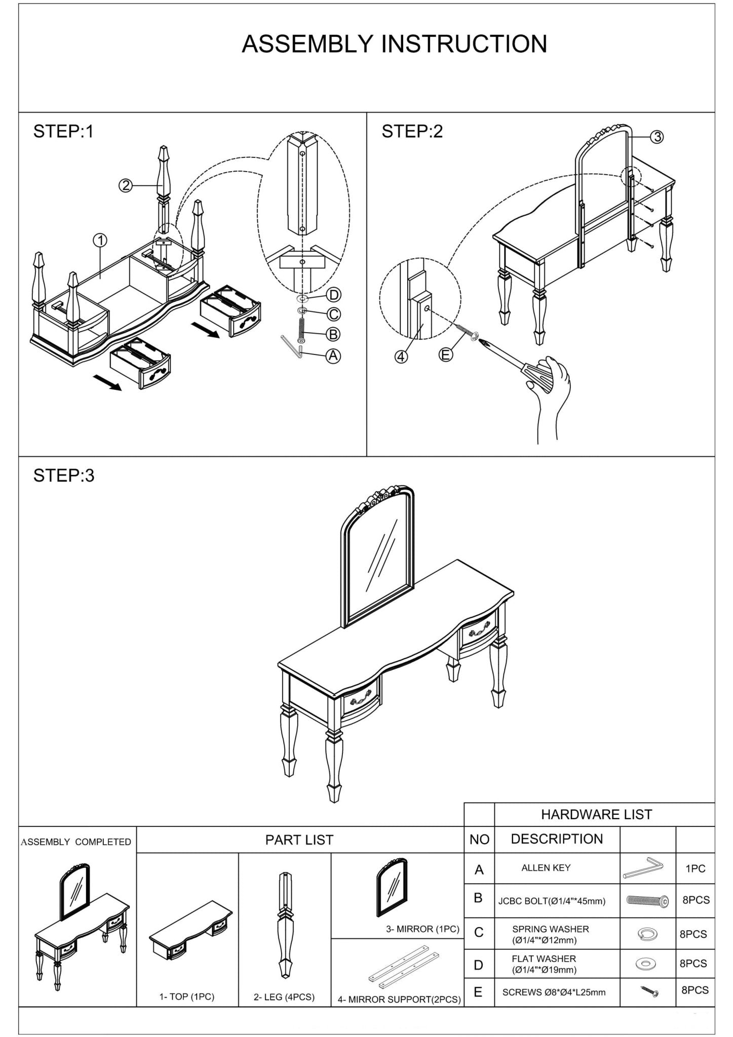 Bedroom Classic Vanity Set Wooden Carved Mirror Stool Drawers Antique Grey Finish - 1st Choice Furniture Direct