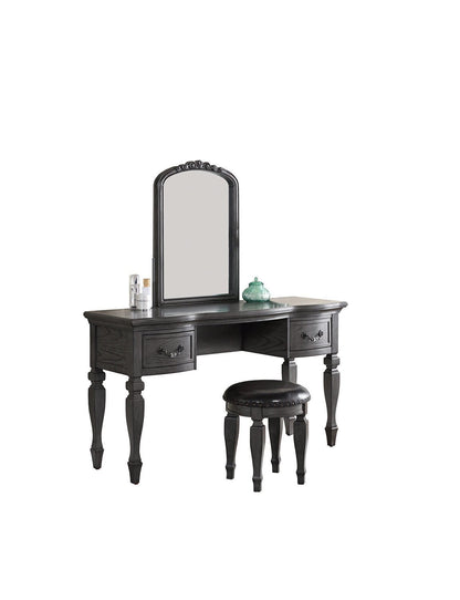 Bedroom Classic Vanity Set Wooden Carved Mirror Stool Drawers Antique Grey Finish - 1st Choice Furniture Direct