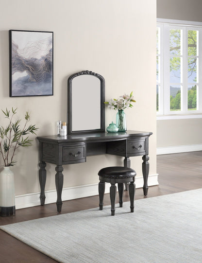 Bedroom Classic Vanity Set Wooden Carved Mirror Stool Drawers Antique Grey Finish - 1st Choice Furniture Direct