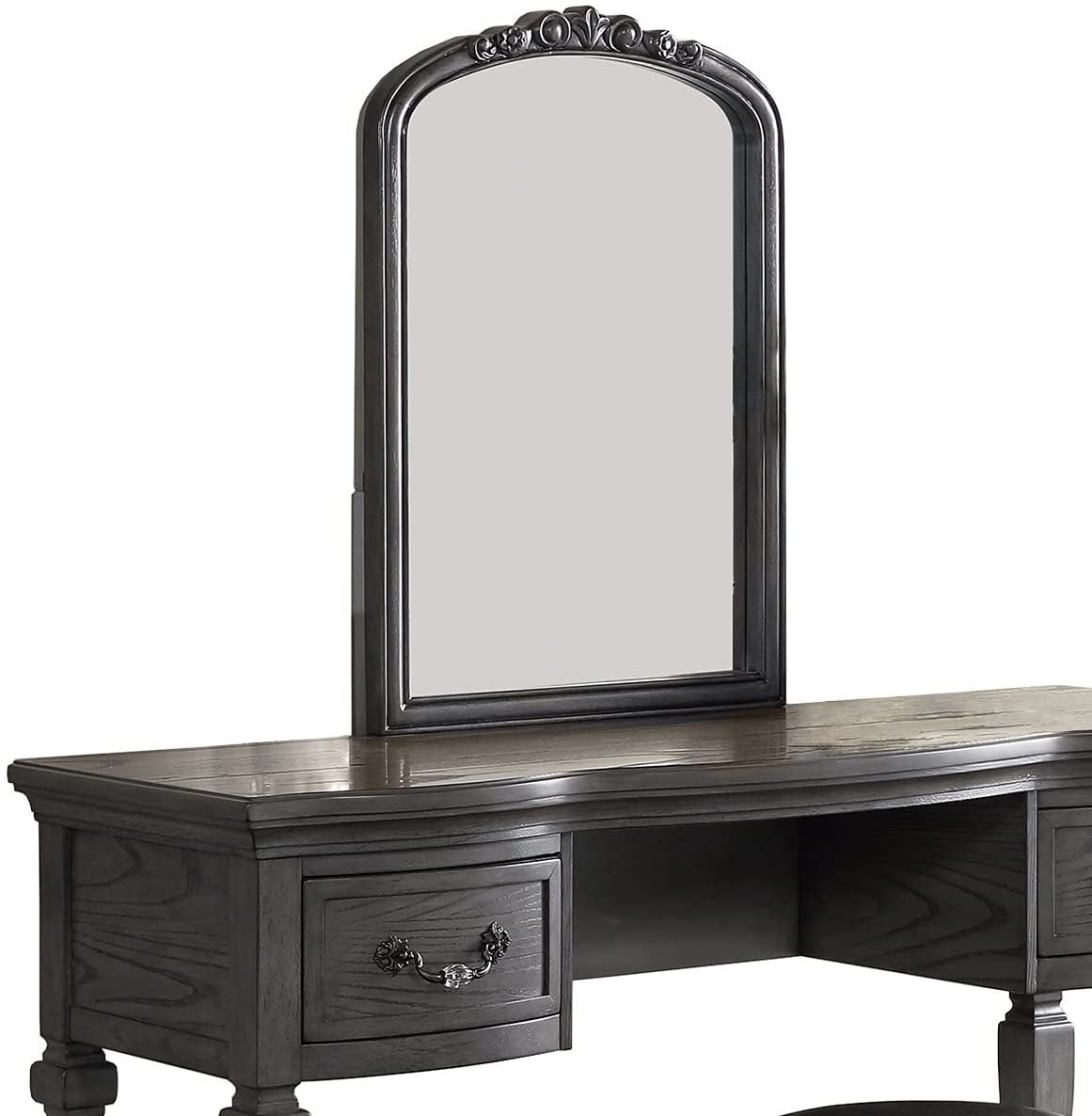 Bedroom Classic Vanity Set Wooden Carved Mirror Stool Drawers Antique Grey Finish - 1st Choice Furniture Direct