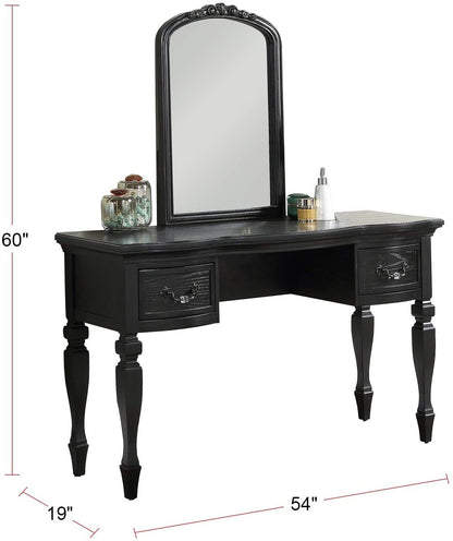 Bedroom Classic Vanity Set Wooden Carved Mirror Stool Drawers Black Color - 1st Choice Furniture Direct